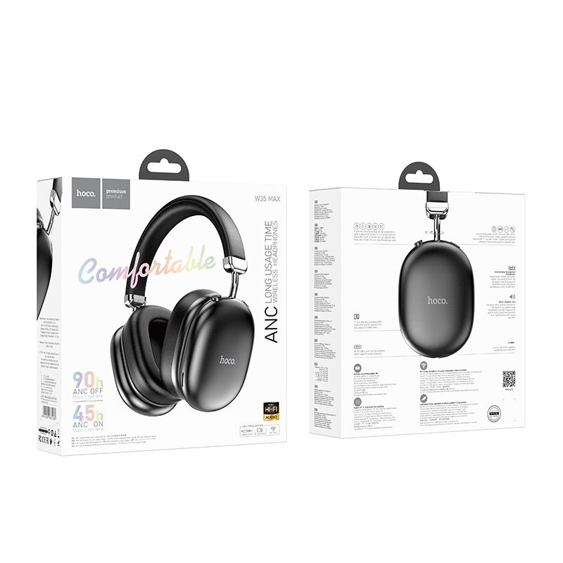 Kit mains libres Bluetooth HOCO W35 Max, A2DP, ANC, Noir
