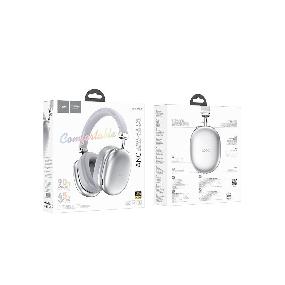 Kit mains libres Bluetooth HOCO W35 Max, A2DP, ANC, Argenté