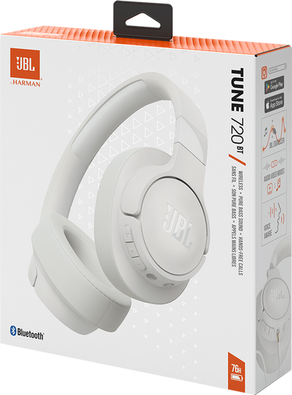 Kit mains libres Bluetooth JBL Tune 720BT, MultiPoint, A2DP, Blanc 