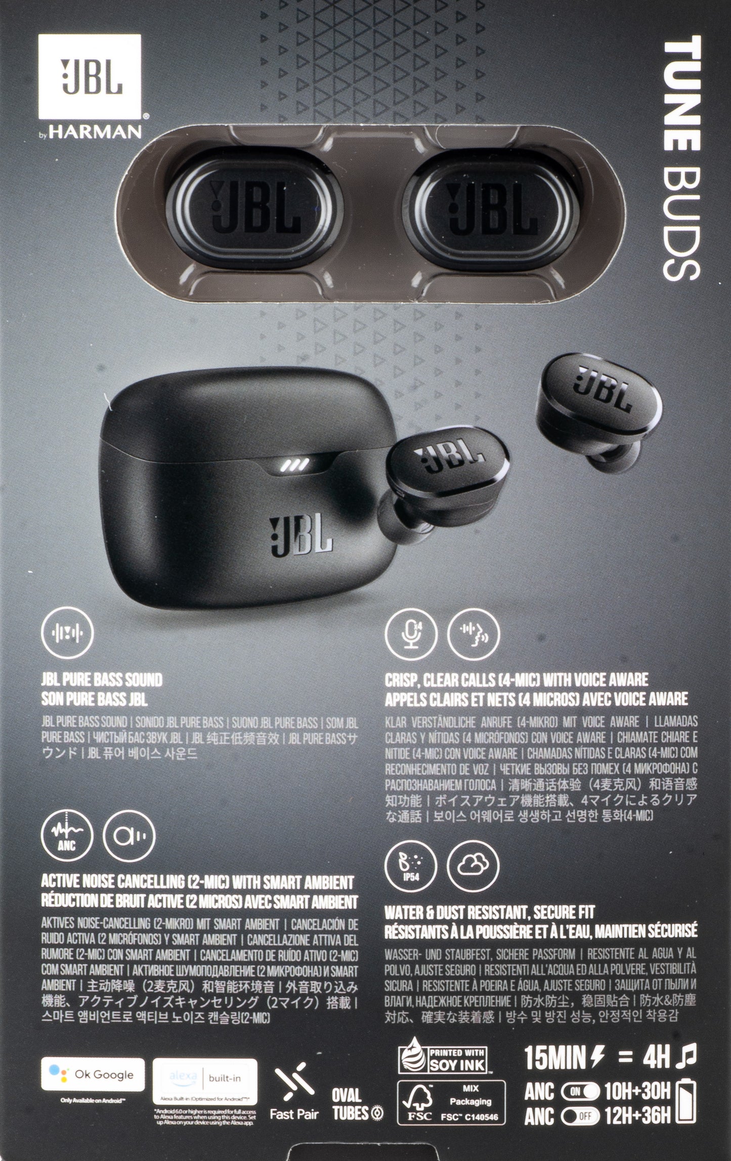 Écouteurs Bluetooth JBL Tune Buds, TWS, ANC, Multipoint, Noir JBLTBUDSBLK