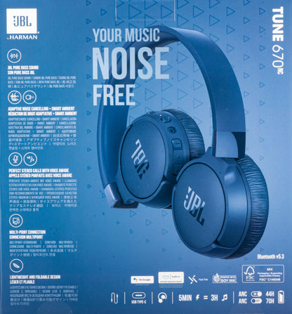 Kit mains libres Bluetooth JBL Tune 670NC, MultiPoint, A2DP, ANC, Bleu JBLT670NCBLUAP