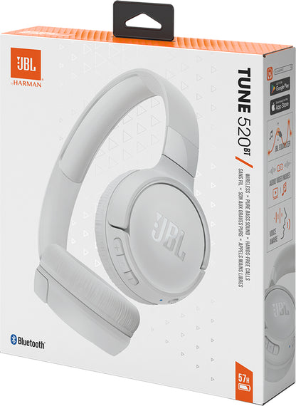 Kit mains libres Bluetooth JBL Tune 520BT, MultiPoint, A2DP, Blanc JBLT520BTWHT