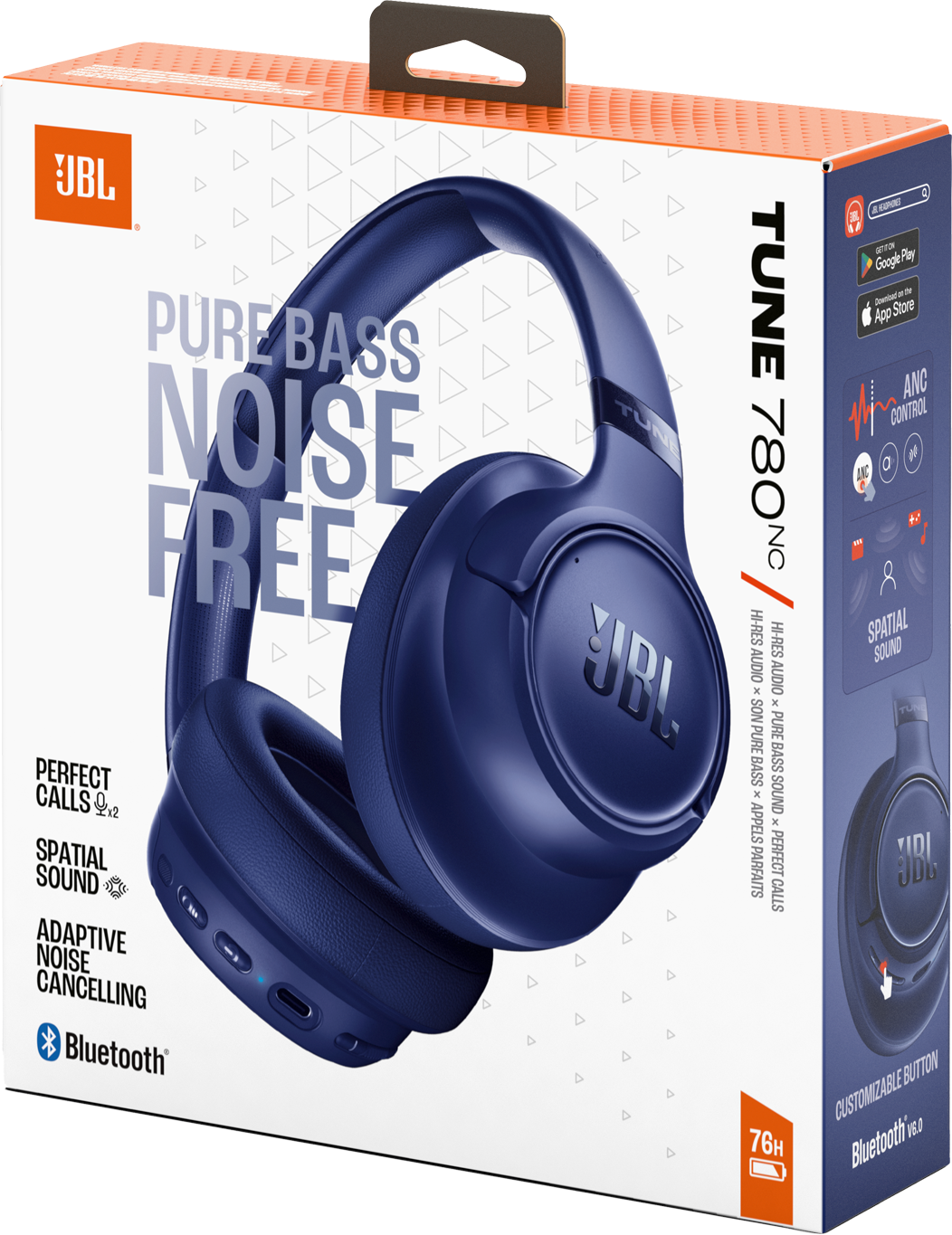 Kit mains libres Bluetooth JBL Tune 780NC, MultiPoint, A2DP, ANC, Bleu JBLT780NCBLU