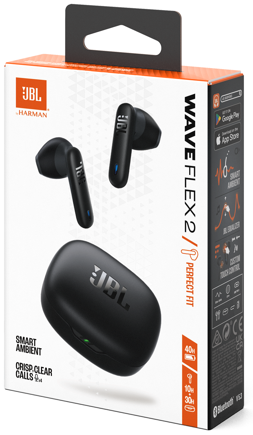 Kit mains libres Bluetooth JBL Wave Flex 2, TWS, ANC, MultiPoint, Noir JBLWFLEX2BLK