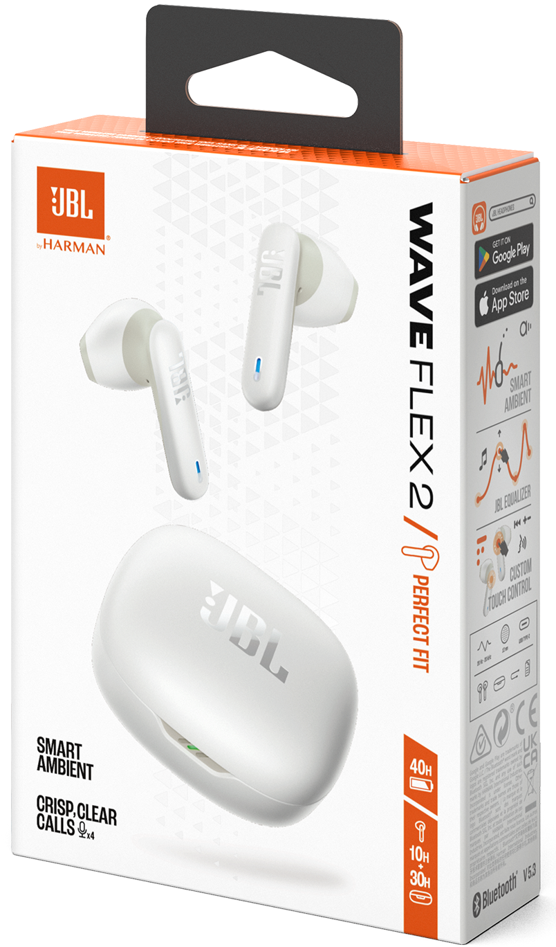 Kit mains libres Bluetooth JBL Wave Flex 2, TWS, ANC, MultiPoint, Blanc JBLWFLEX2WHT