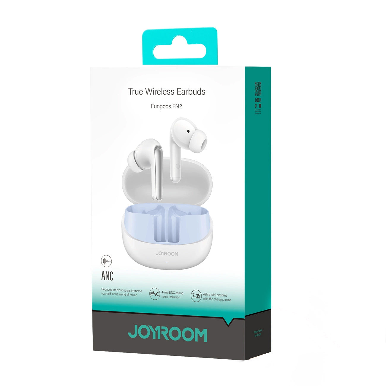 Kit mains libres Bluetooth Joyroom Funpods JR-FN2, TWS, ANC, Blanc