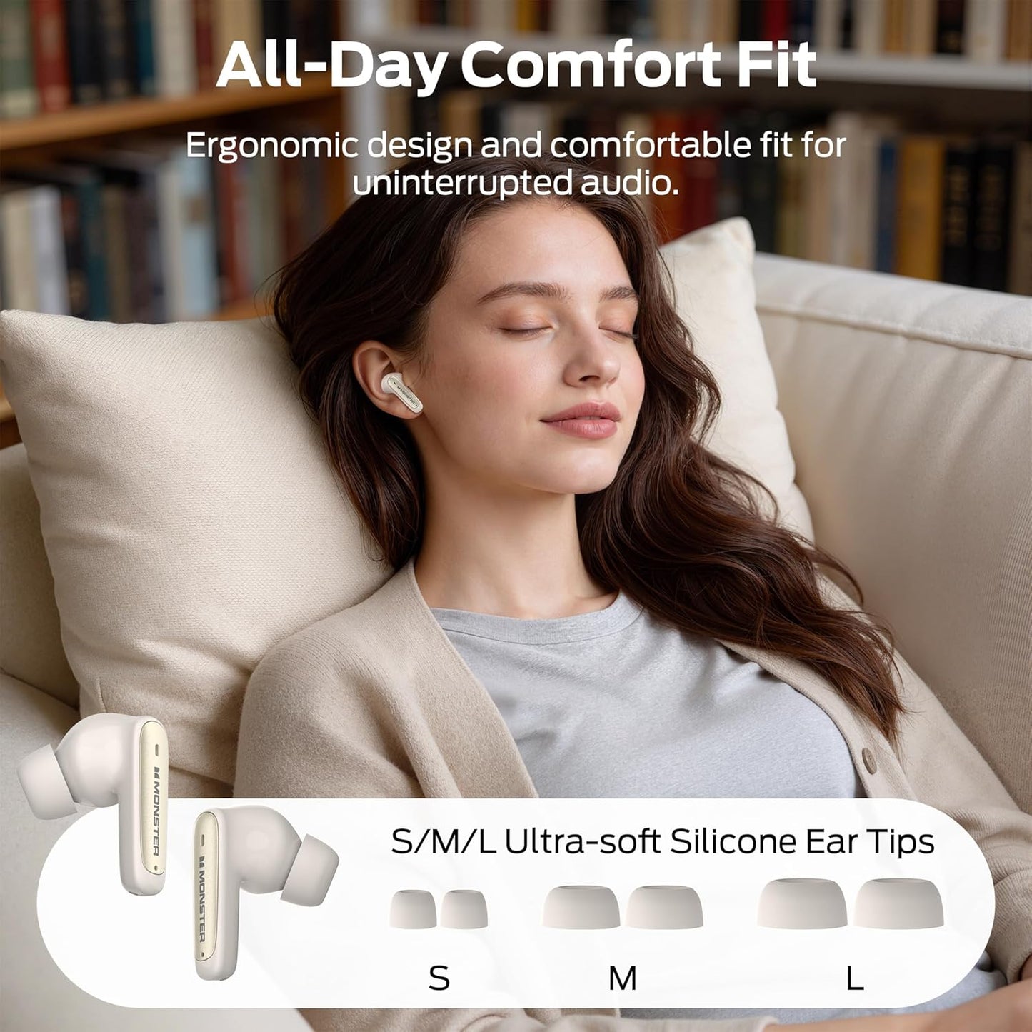 Kit mains libres Bluetooth Monster N-Lite 310, TWS, Crème Clair