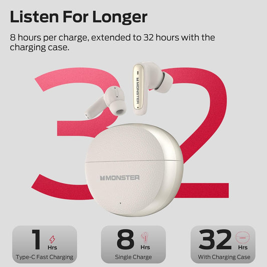 Kit mains libres Bluetooth Monster N-Lite 310, TWS, Crème Clair