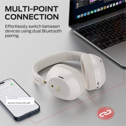 Kit mains libres Bluetooth Monster Persona 6th, MultiPoint, A2DP, ANC, Blanc