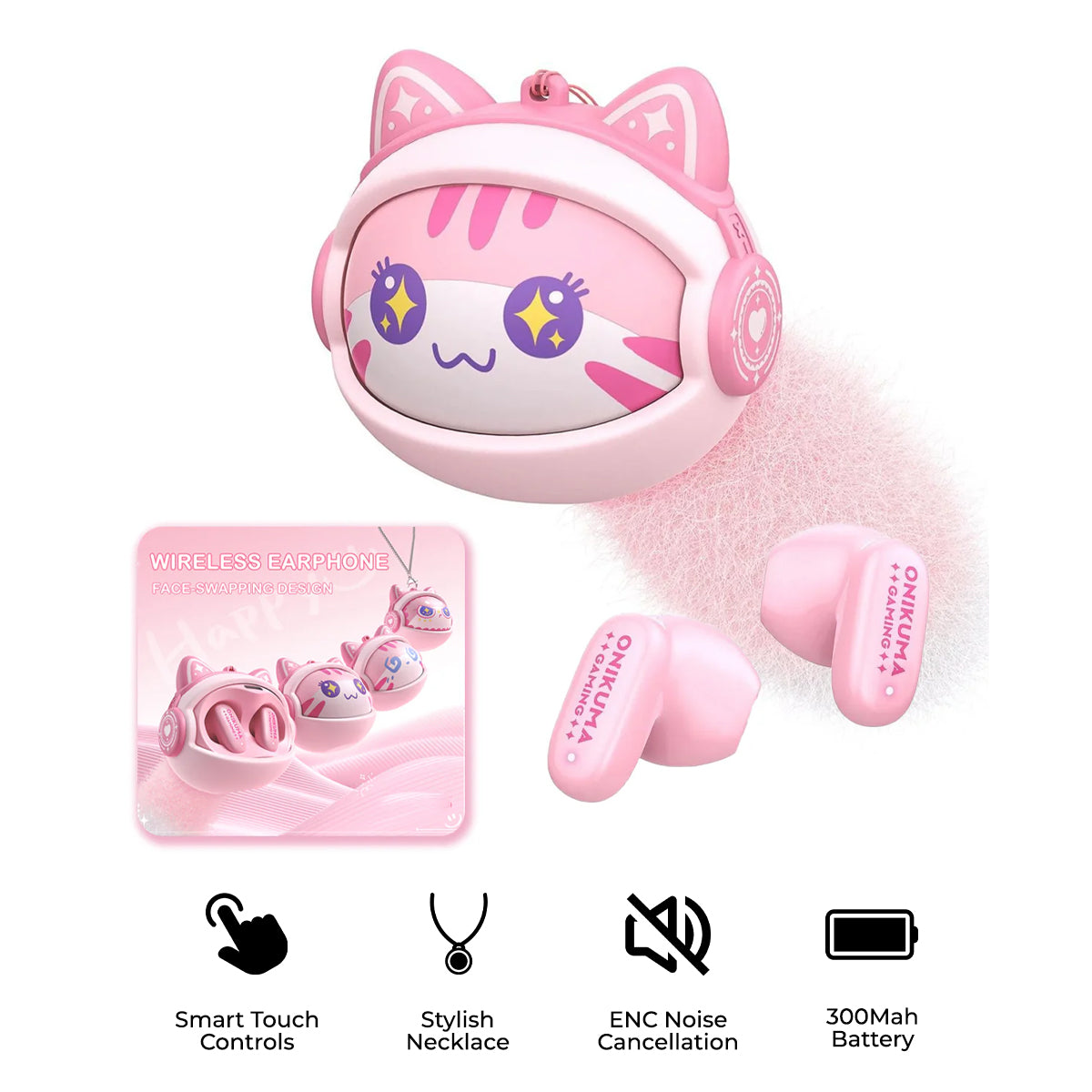 Casque Bluetooth mains libres Onikuma TX603, TWS, Rose