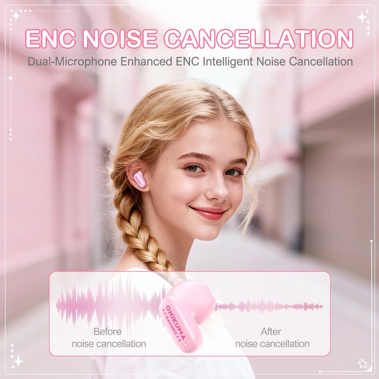 Casque Bluetooth mains libres Onikuma TX603, TWS, Rose