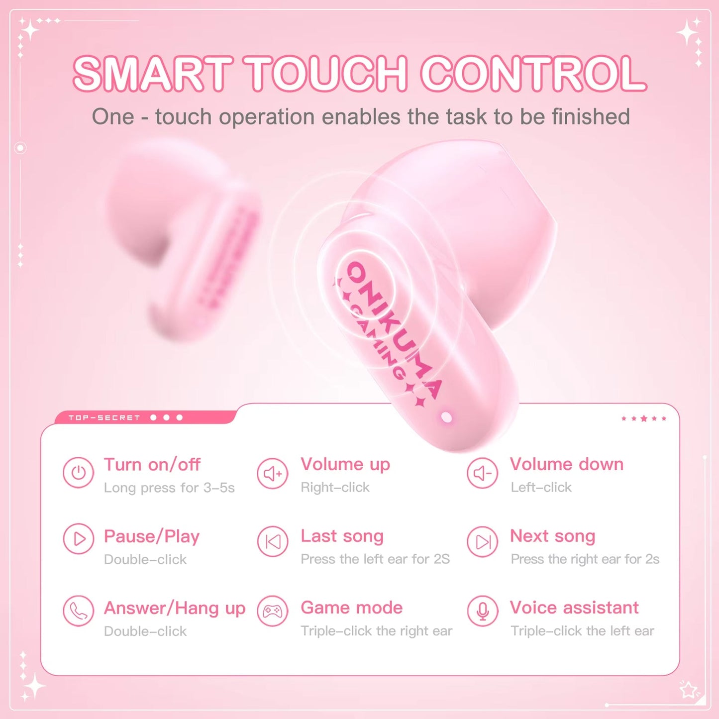 Casque Bluetooth mains libres Onikuma TX603, TWS, Rose