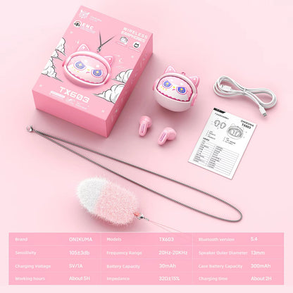 Casque Bluetooth mains libres Onikuma TX603, TWS, Rose