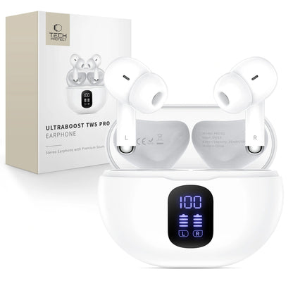 Kit mains libres Bluetooth Tech-Protect Ultraboost Pro G2, TWS, Blanc