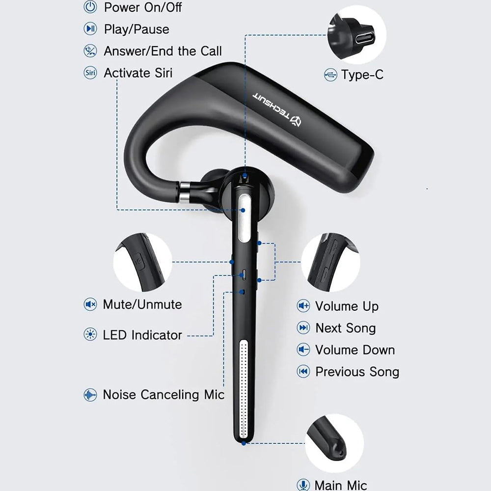 Kit mains libres Bluetooth Techsuit PowerTalks G6, MultiPoint, A2DP, Noir
