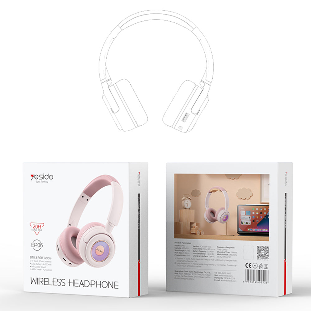 Casque Bluetooth mains libres Yesido EP06 Kids, A2DP, Noir