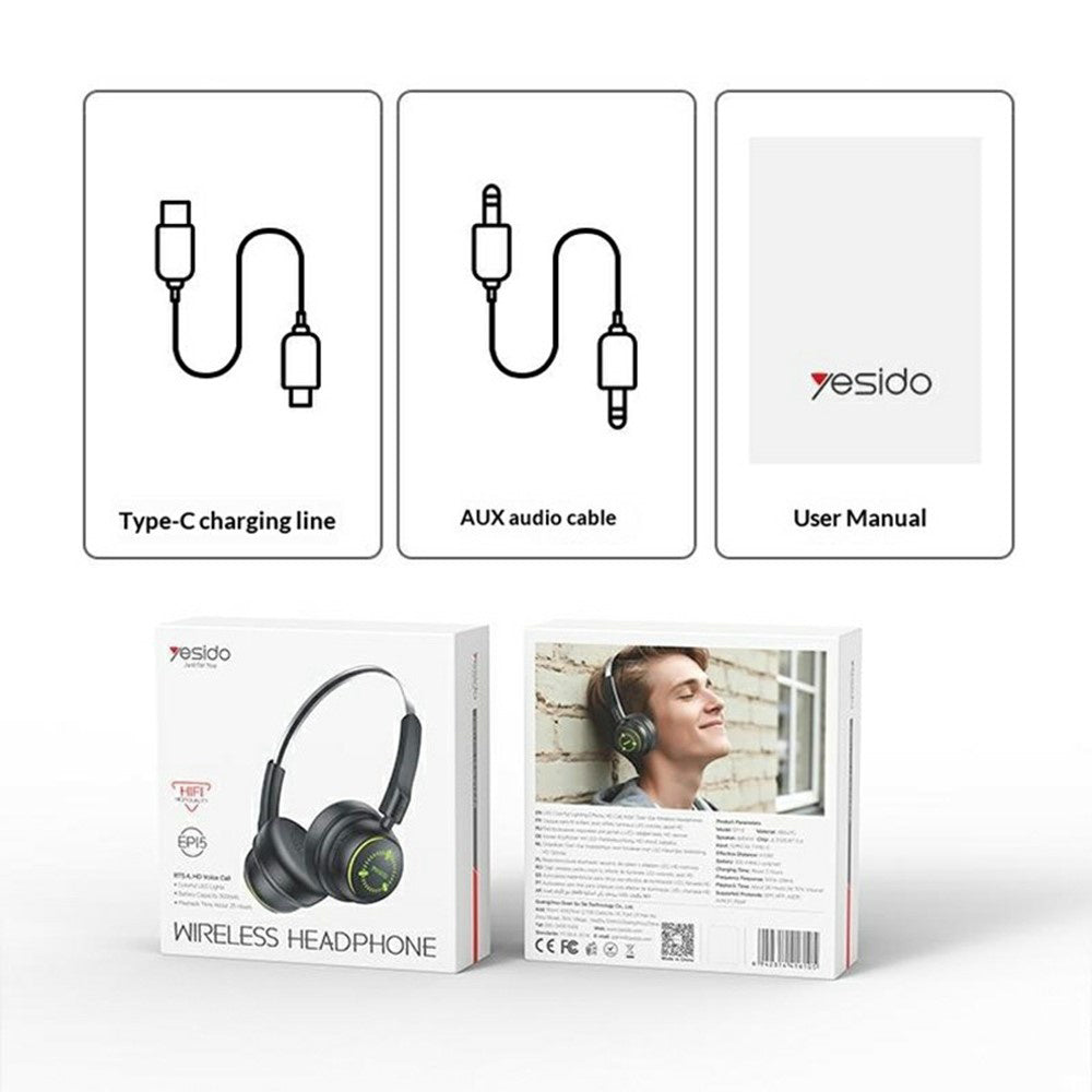 Kit mains libres Bluetooth Yesido EP15 Kids, A2DP, Noir