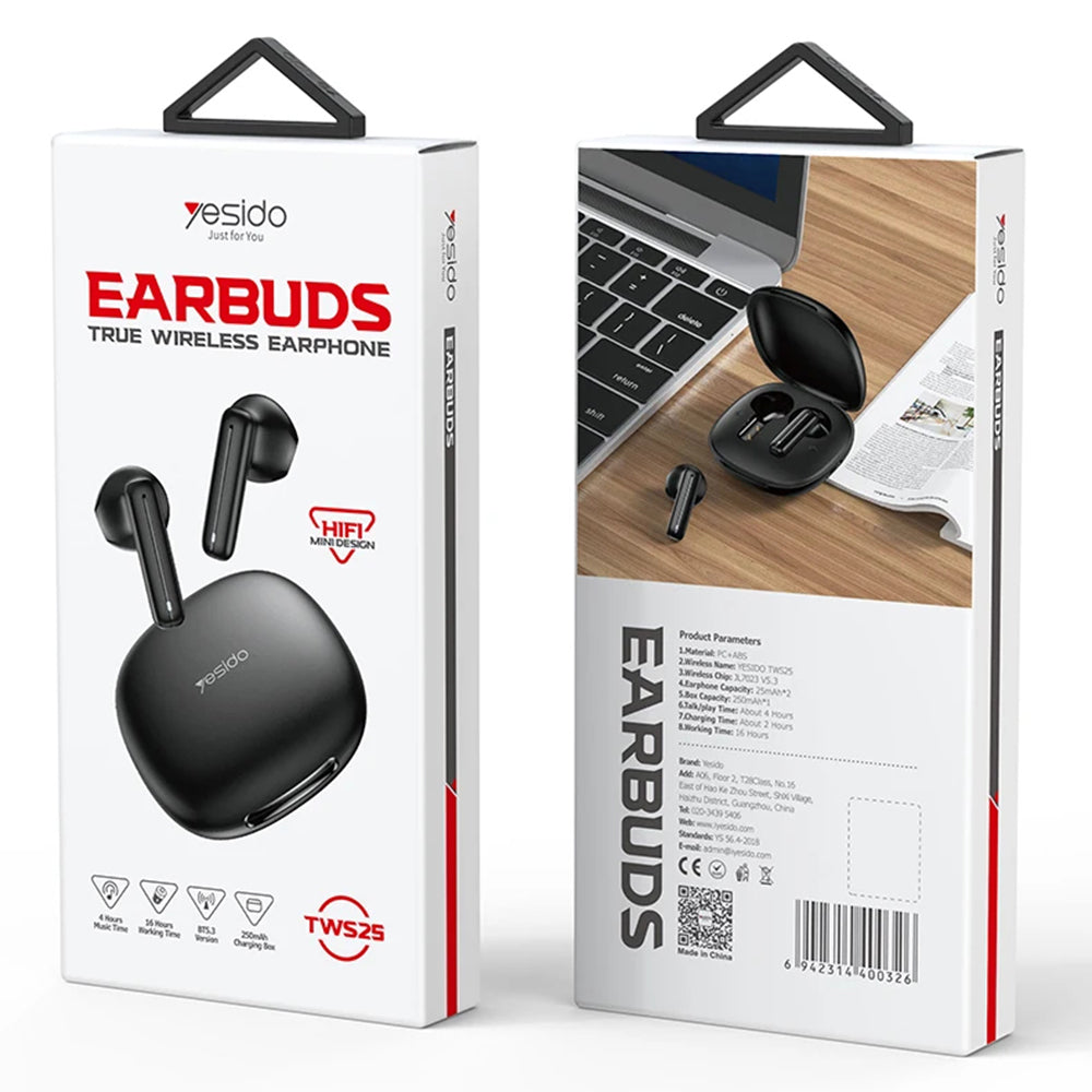 Kit mains libres Bluetooth Yesido TWS25, TWS, Noir