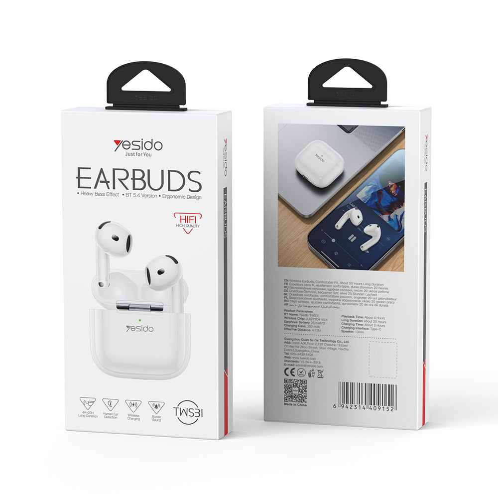 Kit mains libres Bluetooth Yesido TWS31, TWS, Blanc