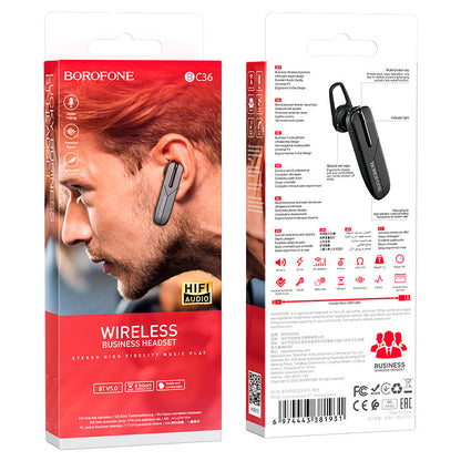 Oreillette Bluetooth mains libres BC36 Lucky, A2DP, Noir