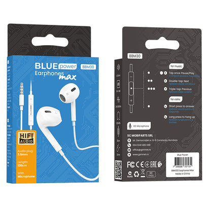 Kit mains libres 3.5mm BLUE Power BBM30 Max, Blanc