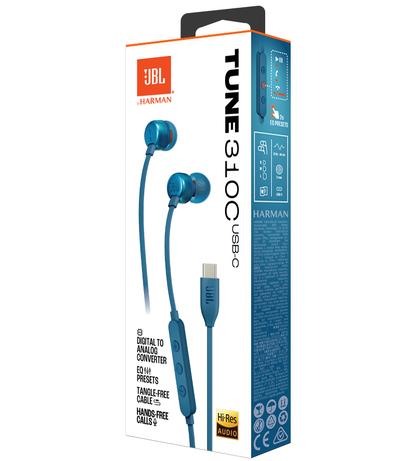 Écouteurs mains libres USB-C JBL Tune 310C, Bleu JBLT310CBLU