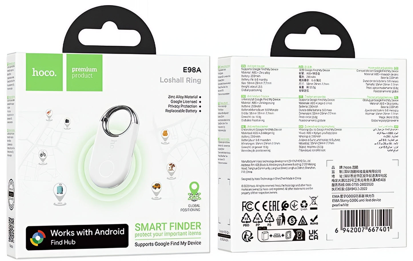 HOCO SmartTag E98A pour la série Android, Blanc