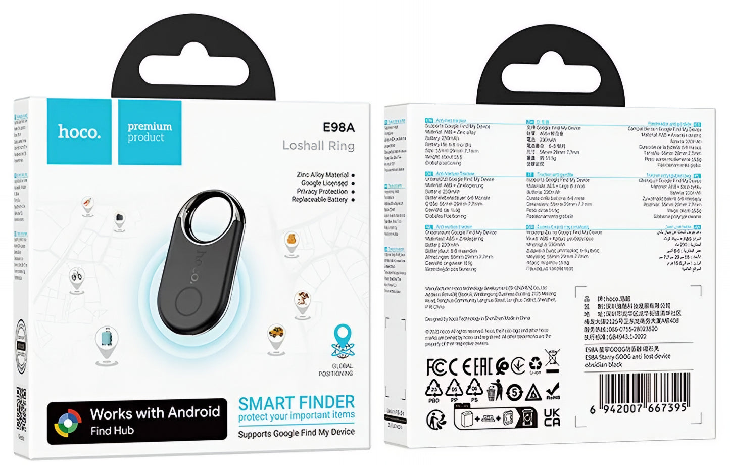 HOCO SmartTag E98A pour la série Android, Noir