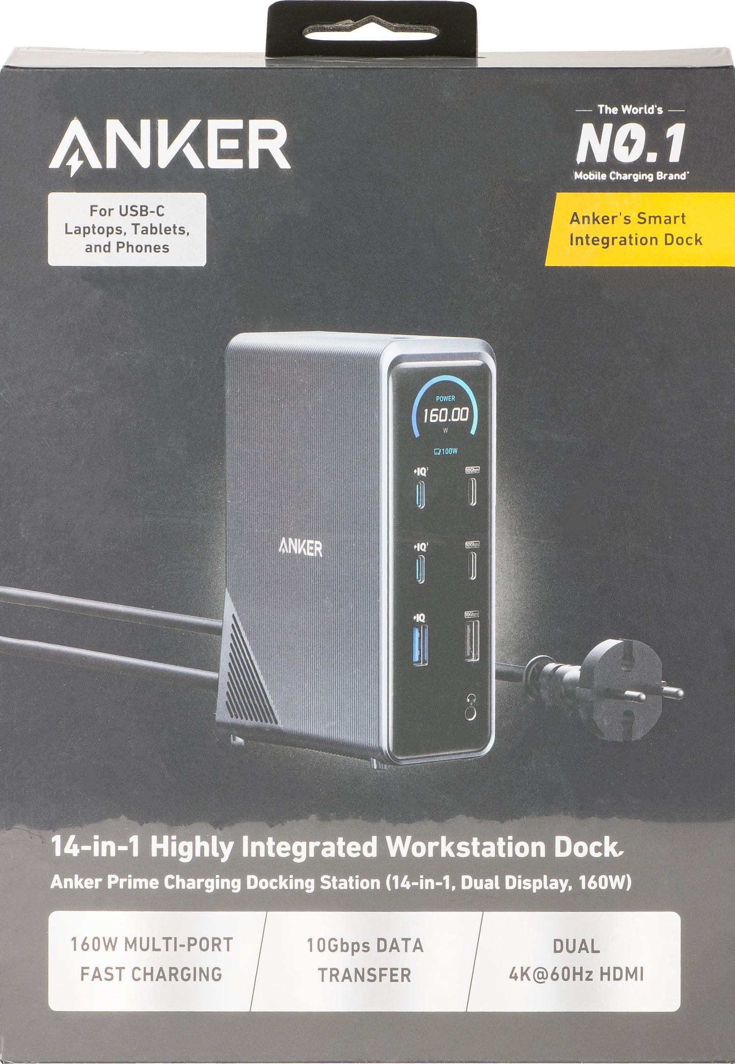 Hub Multifonctionnel Anker Prime 737, 2 x USB-A 3.0 - 3 x USB-A - 5 x USB-C - 2 x HDMI - 1 x Jack 3.5mm - 1 x RJ45, Noir A83B63A1