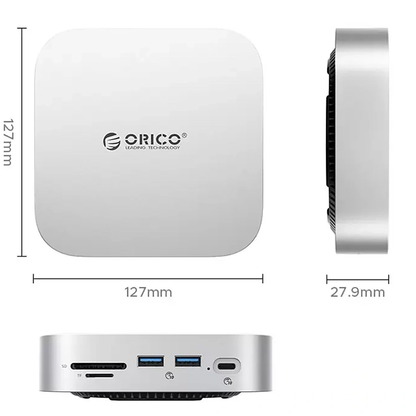 Hub Multifonctionnel Orico MiniLink M48PR pour Apple Mac Mini M4, 9-en-1, Argent