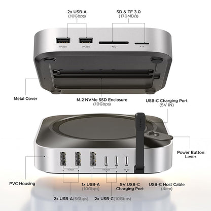 Hub Multifonctionnel UGREEN CM841A (95094) pour Apple Mac Mini M4 / Pro, 10 en 1, Gris