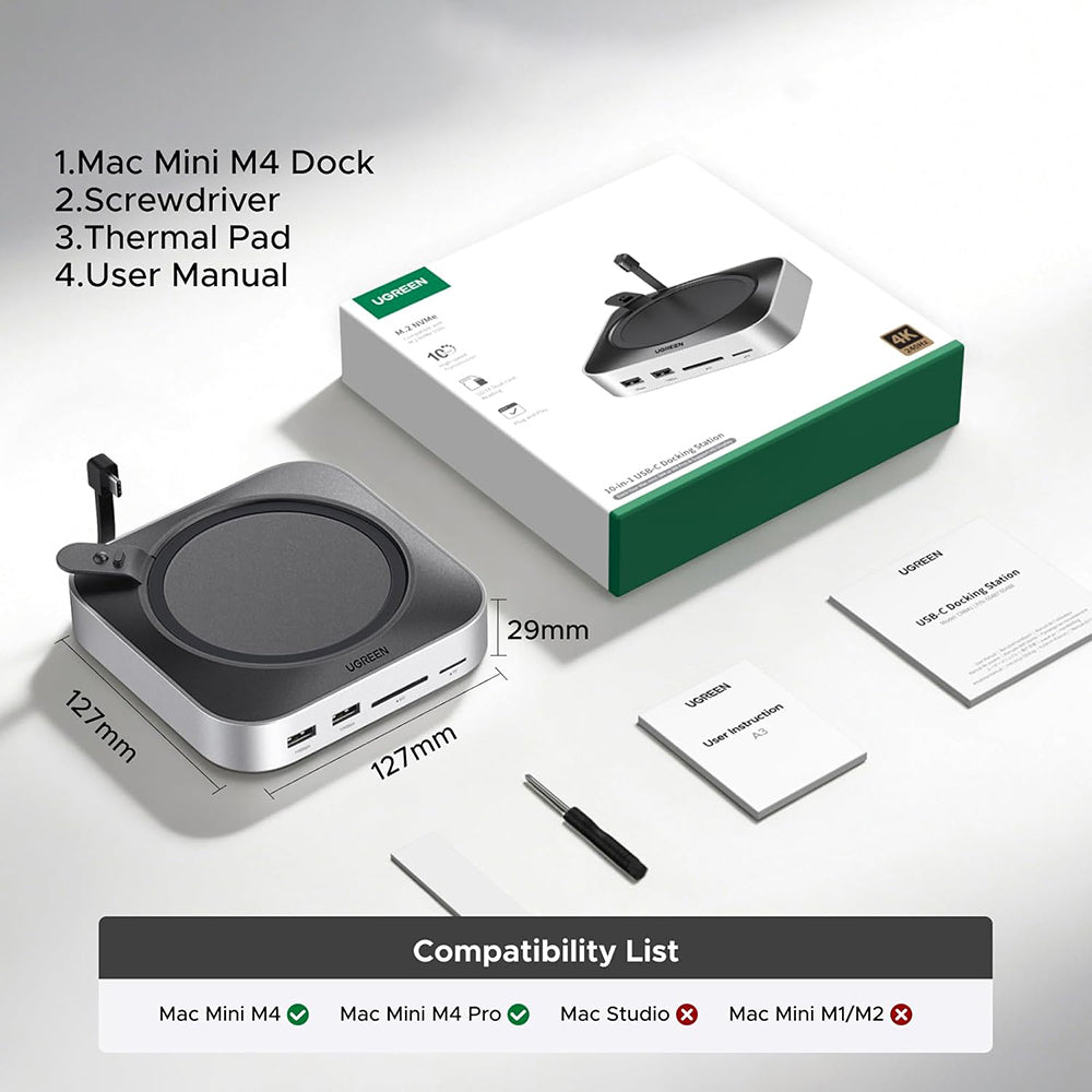 Hub Multifonctionnel UGREEN CM841A (95094) pour Apple Mac Mini M4 / Pro, 10 en 1, Gris