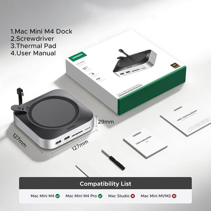 Hub Multifonctionnel UGREEN CM841A (95094) pour Apple Mac Mini M4 / Pro, 10 en 1, Gris