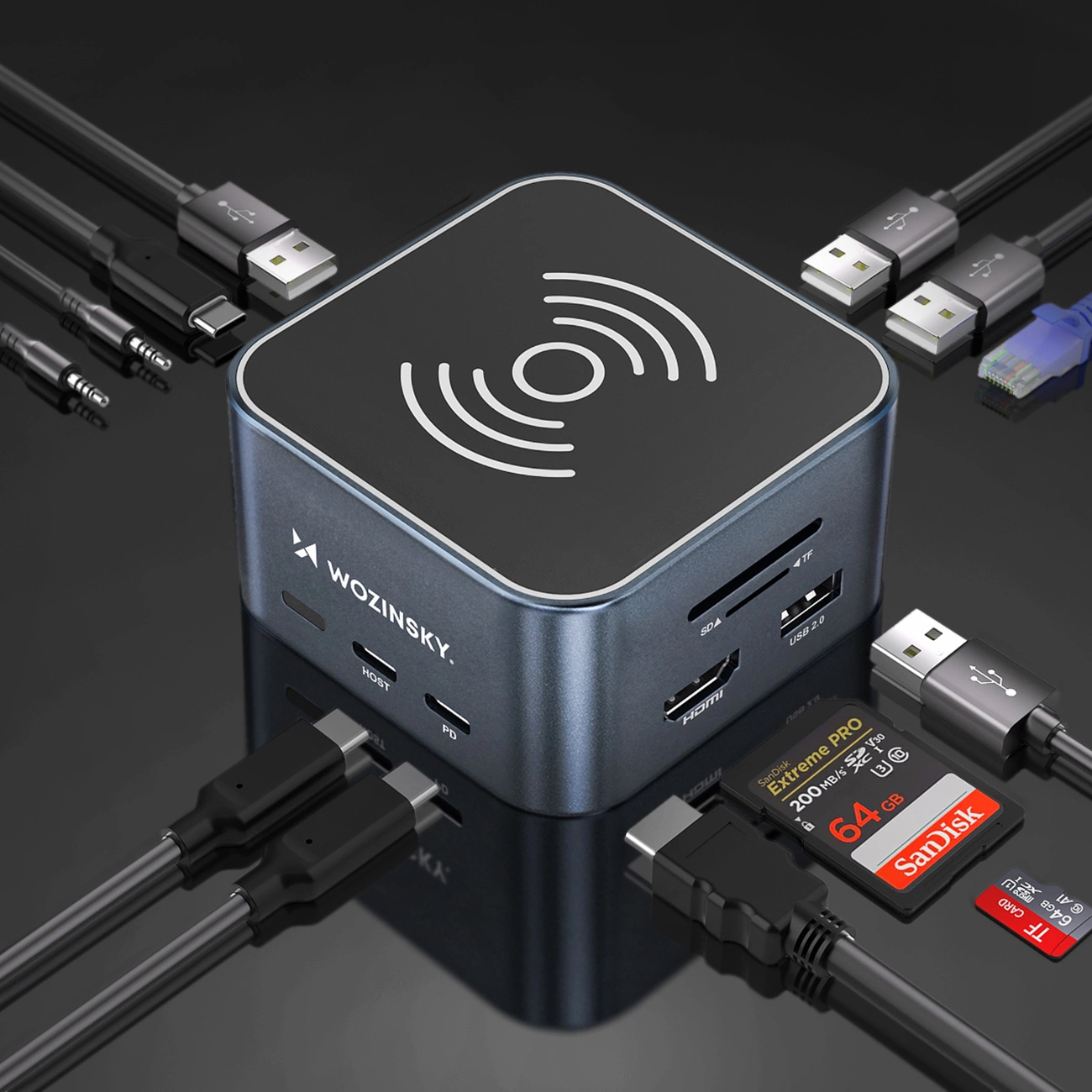 Hub Multifonctionnel WZK WHBC09Y8S, 12en1, Gris