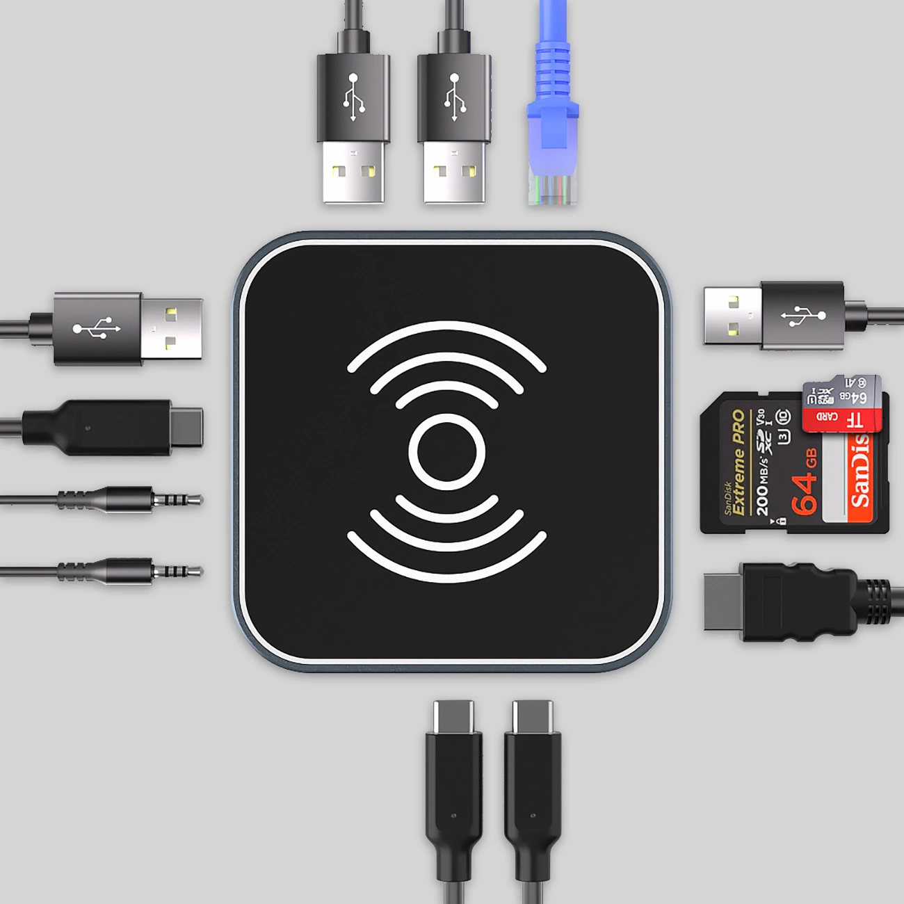 Hub Multifonctionnel WZK WHBC09Y8S, 12en1, Gris