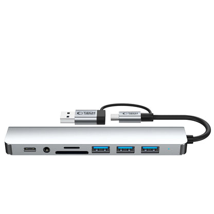 USB / USB-C Hub Tech-Protect HB06, 2 x USB-A 3.0 - 2 x USB-A - 1 x USB-C - 1 x 3.5mm Jack - 1 x SD - 1 x microSD, Gray