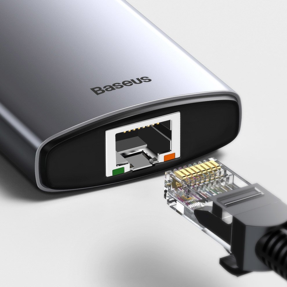 Baseus Hub USB-C, 3 x USB-A 3.0 - 1 x USB-C - 1 x HDMI - 1 x SD - 1 x microSD - RJ45, Gris CAHUB-CV0G