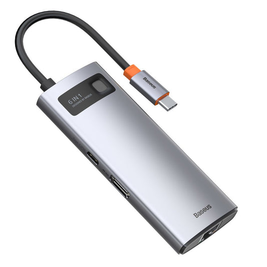 Hub USB-C Baseus Metal Gleam, 3 x USB-A 3.0 - 1 x USB-C - 1 x HDMI - 1 x RJ45, Gris CAHUB-CW0G