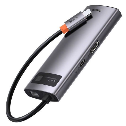 Hub USB-C Baseus Metal Gleam, 3 x USB-A 3.0 - 1 x USB-C - 1 x HDMI - 1 x RJ45, Gris CAHUB-CW0G