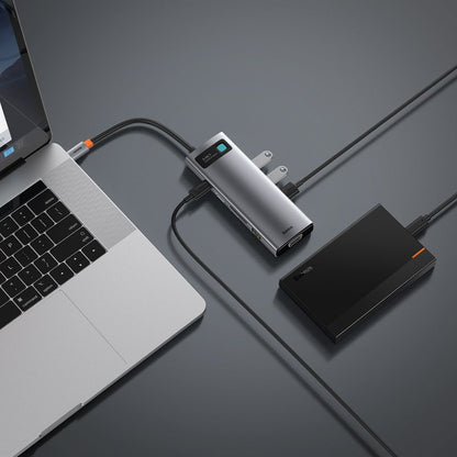Hub USB-C Baseus, 3 x USB-A 3.0 - 1 x USB-C - 1 x HDMI - 1 x VGA - 1 x RJ45 - 1 x SD - 1 x microSD, Gris CAHUB-CU0G