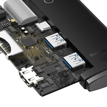 Hub USB-C Baseus, 2 x USB-A 3.0 - 1 x USB-C - 1 x HDMI - 1 x SD - 1 x microSD, Noir WKQX050001