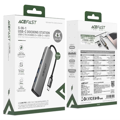 Hub USB-C Acefast J16, 5-en-1, Gris