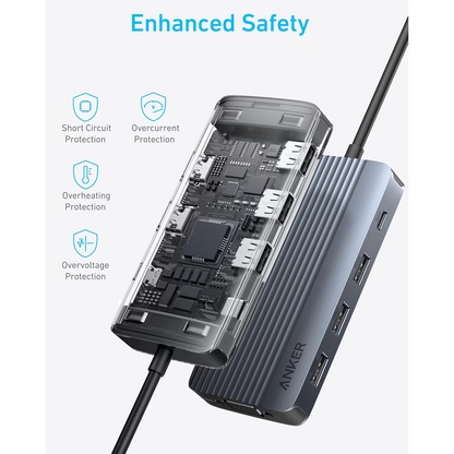 Hub USB-C Anker, 3 x USB-A 3.0 - 2 x USB-C - 2 x HDMI - 1 x VGA, Gris A83790A2