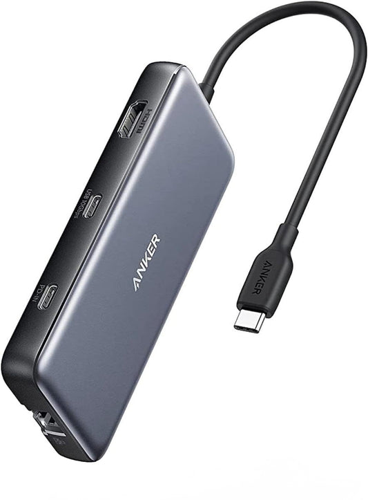 Hub USB-C Anker 555, 2 x USB-A 3.2 - 2 x USB-C - 1 x HDMI - 1 x RJ45 - 1 x SD - 1 x microSD, Gris A83830A2