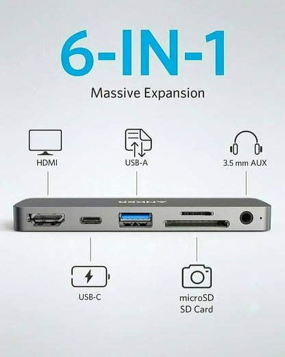 Hub USB-C Anker PowerExpand Direct pour Apple iPad Pro 11 / Pro 12.9, 1 x USB-C - 1 x USB-A - 1 x HDMI - 1 x jack 3.5mm - 1 x SD - 1 x microSD, Gris