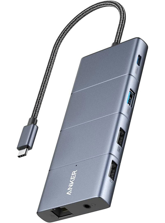 Hub USB-C Anker PowerExpand, 1 x USB-A 3.2 - 2 x USB-A - 2 x USB-C - 1 x Display Port - 1 x HDMI - 1 x Jack 3,5 mm - 1 x RJ45 - 1 x SD - 1 x microSD, Gris