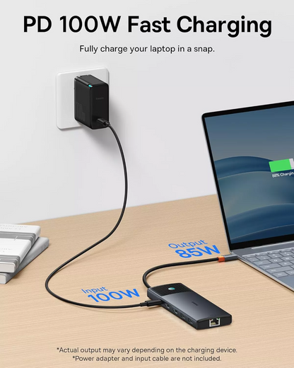 Hub USB-C Baseus Dual Display, 1 x USB-A 3.0 - 2 x USB-A - 2 x USB-C - 2 x HDMI - 1 x RJ45 - 1 x SD - 1 x microSD, Noir B00061800123-01