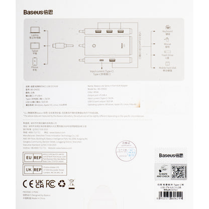 Hub USB-C Baseus Lite, 4 x USB-A 3.2, 2m, Blanc