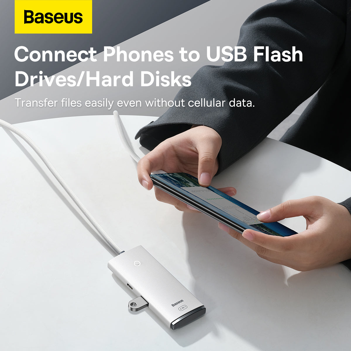 Hub USB-C Baseus Lite, 4 x USB-A 3.2, 2m, Blanc