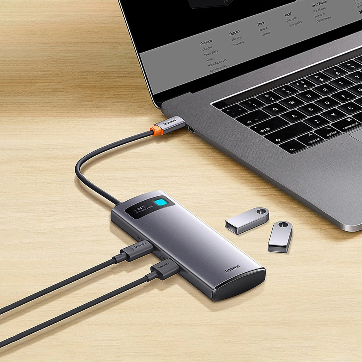 Hub USB-C Baseus Metal Gleam, 3 x USB-A - 1 x RJ45, Gris WKWG070113